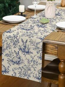 1条复活节兔子图案桌旗，复活节彩蛋图案家居装饰桌旗，复活节家居装饰，1条桌旗，4个餐垫，1个枕套，3种产品可选，家居装饰室内/室外派对用品，房间装饰。适用于复活节家居厨房装饰和活动派对装饰。 - 彩色 - 查看 3