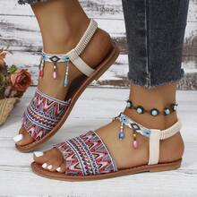 Giày sandal đế bằng kiểu La Mã Bohemian đính đá lấp lánh, thích hợp phối cùng chân váy, phù hợp cho mùa hè. - Đỏ - Xem 9