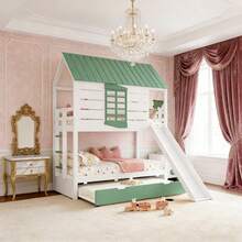 Kids Bed Frames, Headboards & Footboards - White+Green + MDF + Pine + Plywood + 90cm*200cm-1 - View 1