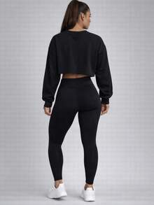 Women's Cropped Sweatshirt - Premium Comfort, Casual Fitness Style For The Gym And Everyday Wear - màu đen - Xem 4