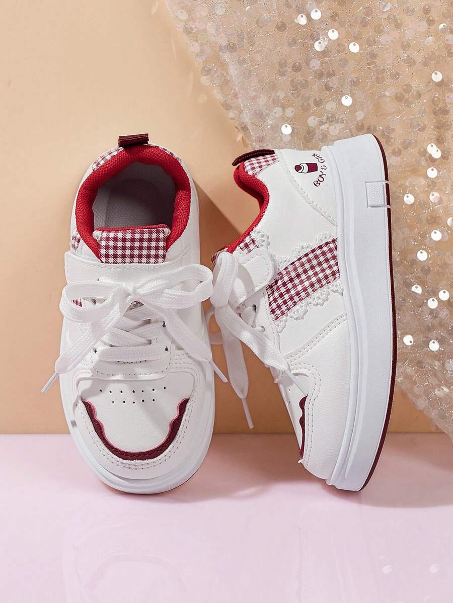 童鞋，新款春秋季女童滑板鞋，女童休闲鞋，简约百搭学生鞋，皮革鞋面儿童休闲鞋 - 紅色 - 查看 1