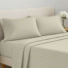 Lux Decor 4 Pc Stripe Bed Sheets High GSM Brushed Microfiber Sheets - Elevate Your Sleep Experience With Deep Pocket Bedding Sheets & Pillowcases-Graduation Gifts, Home Decor, Back-To-School Gift, Valentine's Day Bedroom, Spring Bedding Refresh, Guest Room Essentials, Dorm Room Bedding, Premium Bed Linens, Easy Care Sheets, Hypoallergenic Fabric, Year-Round Comfort, Master Bedroom Update, Matching Bedding Set, Hotel Quality Linens, Everyday Use, Classic Look, Home Basic - 綠色 - 查看 1