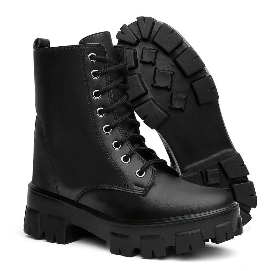 Women's Ankle Boot With Tractor Sole, Motorcycle Style, New Winter Release - Black - View 1