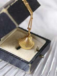 1pc Stainless Steel Waterproof & Fade-Resistant Ocean Beach Shell Pendant Necklace, Suitable For Women's Daily Wear - Seashell Side Chain - View 2