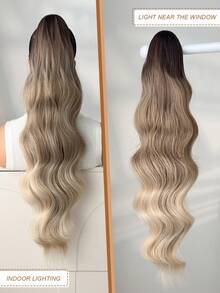 Ponytail Extension Drawstring Clip Style Hair Extensions In Gold, Burgundy, Orange, Gradient Brown, 28 Inch Long Wave Synthetic Heat-Resistant Fiber Synthetic Wig, Suitable For Women's Christmas, Halloween, Music Festival Parties, And Daily Use - Two-Tone - View 10