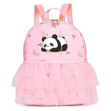Fun Panda Printed Mini Backpack With Lace Details And Zipper Closure, Adjustable Shoulder Strap, Suitable For Leisure Outing, Travel, Camping, Dance Classes, And Daily Use, Perfect Holiday Gift Choice - Pink - View 9