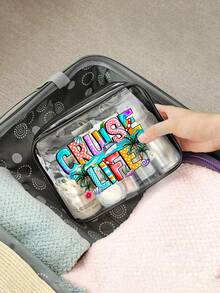 Przezroczysta torba podróżna z zamkiem błyskawicznym - z nadrukiem "cruise Life", torba do jogi, modna przezroczysta torba do przechowywania, lekki organizer z zamknięciem na zamek błyskawiczny, kompaktowa torebka dla miłośników robótek na drutach, kosmetyczka podróżna z zamkiem błyskawicznym, przezroczysta kosmetyczka i kosmetyczka dla mężczyzn/kobiet, na siłownię, na lotnisko, na plażę, w podróż, na zakupy, do codziennych dojazdów - przenośna kosmetyczka z łatwą identyfikacją, do przechowywania przedmiotów osobistych, w swobodnym stylu, zapięcie na zamek błyskawiczny - Wielokolorowe - Zobacz 4