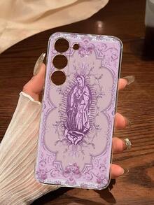 1pc Creative Purple Virgin Flower Soft Phone Case, Compatible With Huawei Honor, Compatible With Redmi, Galaxy A04e/12/A13/A14/A34/A50/A52/A53/A54/S21/S22/S23/S24/S25/S25Ultra, 6A/7A/8A, 12T/13T - Clear - View 3