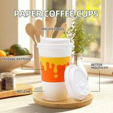 Tamone 100 PACK 12OZ Disposable Coffee Cups With Lids And Sleeves, 12OZ Paper Cups 5 Color To Go Coffee Cups With Lids Leak Proof, White Paper Cups For Cold/Hot Beverage Chocolate Cocoass For Home - Colorful - 查看 6