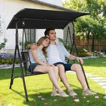 Columpio de exterior con estructura de acero estable - Mayor con soporte triangular - Toldo ajustable para protección solar - Ideal para patio, jardín o patio trasero - C - Ver 7