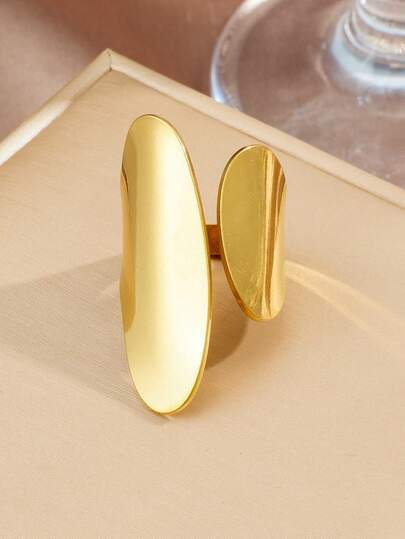 1pc Minimalist Stainless Steel 3D Wide Geometric Gold Ring, Exaggerated Accessory, Fashionable Jewelry For Men And Women To Wear Casually Or To Parties