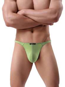 Men's Big Pouch G-String Underwear Sexy Y-Back Panties Breathable Stretch Bulge Thong Underpanties - 綠色 - 查看 1