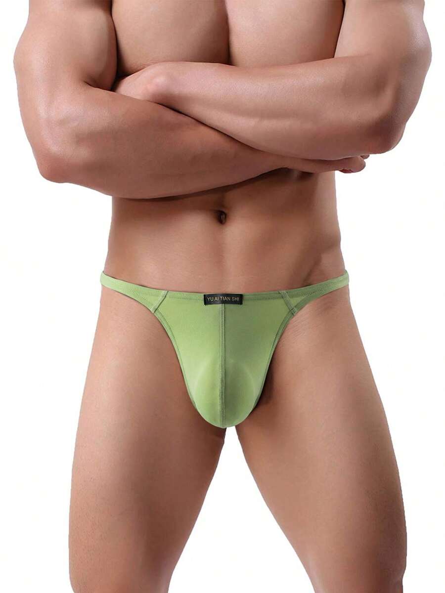Men's Big Pouch G-String Underwear Sexy Y-Back Panties Breathable Stretch Bulge Thong Underpanties - 綠色 - 查看 1