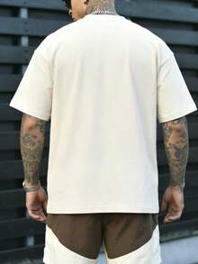 男士休闲百搭简约印花短袖T恤 - 杏色 - 查看 2