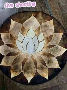 1pc Elegant Gold Lotus Flower Printed Round Rug, Suitable For Daily Home, Traditional Festivals, Party Decoration, Decorative Rug, Small Rug, Carpet, Home Decor, Living Room Rug, Bedroom Rug, Outdoor Rug, Washable Rug - Multicolor - View 6