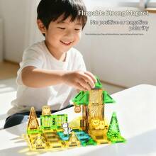 35pcs Mini Magnetic Tiles | Transformable Magnetic Building Blocks - Children Outdoor Puzzle Educational Toys - Portable Travel Iron Box Magnetic Tiles Set - Multicolor - View 4