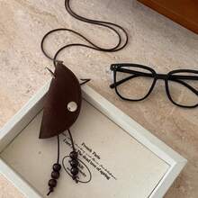 Women's Handmade Braided PU Leather Eyewear Lanyard Necklace With Snap Button, Adjustable For Daily Wear & Office Use, Lightweight & Versatile - Coffee Brown - View 5