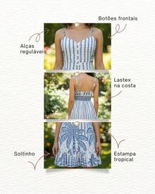 Short, Flowy Tropical Dress For The Beach, Carnival, And Travel, With Adjustable Straps. - 白色條紋藍色 - 查看 2
