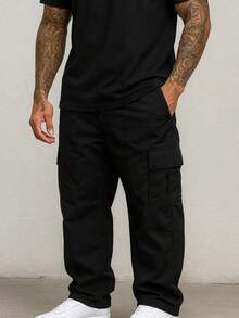 Zoti Men's Oversized Streetwear Cargo Pants With Elastic Waistband - Black - View 3