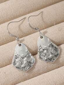 Vintage Floral Carved Asymmetrical Pendant Earrings, Handmade Accessories Suitable For Women's Parties And Gatherings, Women's Surprise Gift - Antique Silver - View 4
