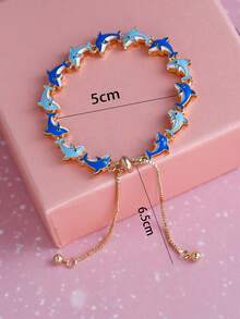 1 pieza Pulsera minimalista de doble capa con baño electrolítico con cuentas con diseños de manzana, seta, estrella, luna, galaxia, delfín, mariquita, flor, patito, pentagrama, diseño de moda único y accesorio versátil - Pequeño delfín - Ver 7