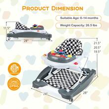 6 In 1 Baby Walker Adjustable Toddler Walker & Activity Center With Music Tray Black - 灰色 - 查看 5