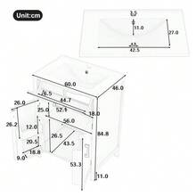 Freestanding Bathroom Vanity Unit 60 X 46 X 84.8 Cm With Integrated Sink, Lacquered Finish, Double-Door Shelves, Practical Drawers, Adjustable Shelves, Integrated Ceramic Sink, White - White - View 5
