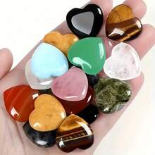 10pcs Natural & Artificial Heart-Shaped Stones, Diverse Materials, Suitable For Thumb Stones, Decorations & Additions, Rich Colors, Smooth Texture - Multicolor - View 5