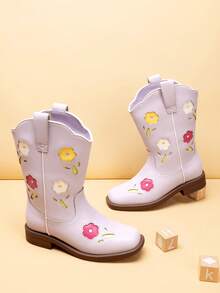 Girls Cowgirl Boots Kids Mid Calf Western Boots Riding Shoes For Toddler/Little Kid/Big Kid - Màu tím hoa cà - Xem 2