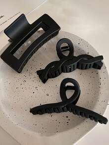 Large Matte Black Hair Claw Clips For Women, Strong Hold Square & Cross Hair Catch Barrette, Minimalist Non-Slip Hair Claw Hair Accessory For Thick Hair, Elegant Neutral Style Daily Headwear For Girls Beach Hair Clips Vacation Hair Clutch - Multicolor - View 2