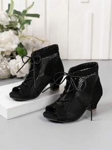 2026 New Children's Sandals, Bohemian Style High Heel Sandals, Mesh Sandals, Dance Sandals - Black - View 1