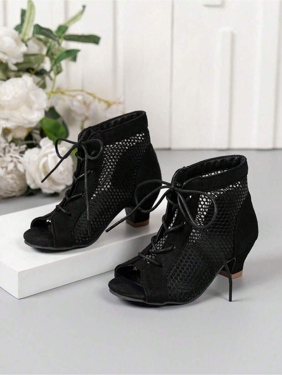 2026 New Children's Sandals, Bohemian Style High Heel Sandals, Mesh Sandals, Dance Sandals - Black - View 1