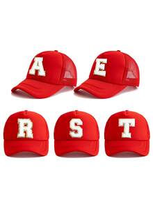 1pc Kids' Red 26 Letter Truck Driver Cap, Fashionable Personalized Casual Lightweight Breathable Sun-Shading Baseball Cap, Suitable For 3-8 Years Old Boys And Girls Daily Outdoor Hiking Fishing Leisure School Wear, Great For Birthday Holiday Gifts - Red - View 2