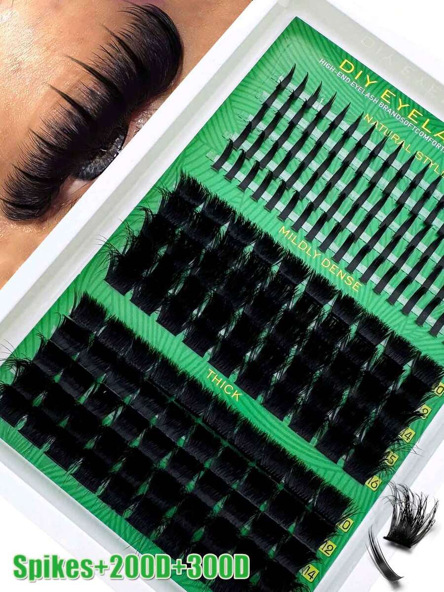 300D/200D160D/120D/100D/80D/60DLash Clusters With Spikes & Bottom Lashes 290Pcs/285Pcs/255Pcs/235Pcs/190Pcs Fluffy Volume Manga Natural Spiky Cluster False Eyelashes Fairy Cluster Lashes Wispy Manga Lash D Curl Individual Anime Mink Lashes Extensions Full Pack DIY At Home - D - 查看 1