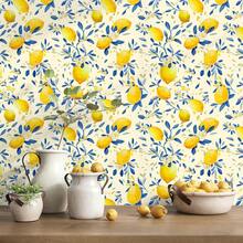 1 Roll Yellow Lemon Floral Self-Adhesive Wallpaper, Removable Waterproof Contact Paper, Fruit Pattern Suitable For Living Room, Bedroom, Kitchen, Furniture Decoration, Rental-Friendly, DIY Gift Wallpaper - Lemon - View 3