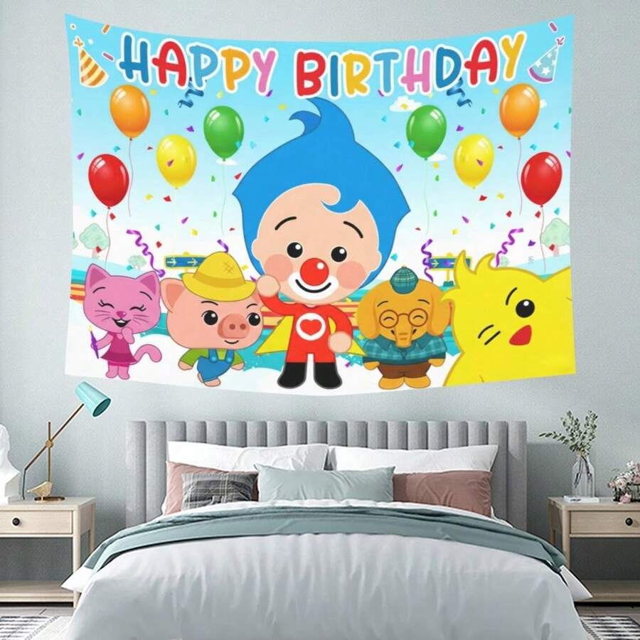 Happy Birthday Wall Decor | Cartoon Character Party Backdrop Tapestry,Perfect For University Dorm/Room Decorating - 彩色 - 查看 1