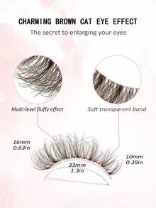Asiteo 7 Pairs Brown Faux Mink Eyelashes With Clear Band Wispy Volume Cat Eye Lashes Fluffy Natural Look False Lashes Transparent Stem 3D Curl Full Strip Lashes Extension Makeup Suitable For Travel, Everyday Makeup, Eid - Cat Eye Lashes - View 3