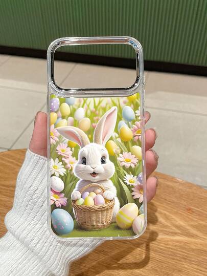 Cute Easter Bunny & Egg Print Transparent Phone Case, Silver Camera Frame Lens Protection TPU Soft Phone Case Suitable For Easter/Daily Use/Friend Gift. Compatible With IPhone Case, Compatible With IPhone 15/Compatible With IPhone 16/Compatible With 17 Pro Max/ Compatible With IPhone 14/Compatible With IPhone 17/Compatible With IPhone 16 Plus, Fast Shipping