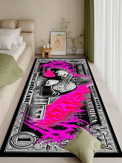 1pc With Humorous Firearms And Dollar Pattern Door Mat/Carpet - Non Slip, Machine Washable, Suitable For Kitchen, Laundry Room, Bedroom, Bathroom - A High-End Crystal Velvet Dollar Pattern Carpet, Non Slip, Washable, Polyester Carpet/Door Mat, Suitable For Living Room, Bedroom, Kitchen, And Hallway - Machine Woven Indoor Carpet, Providing Enhanced Comfort And Durability, Suitable For Home And Office Decoration, Fashionable Home Decoration
