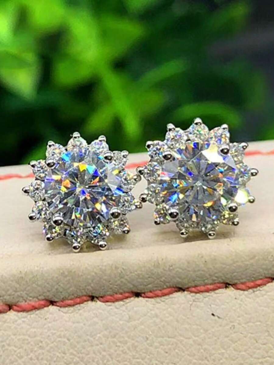 1 Coppia Di Orecchini Alla Moda Boemi In Zirconia Cubica Rotondi Per Donna, Placcati In Argento, Adatti Per Uso Quotidiano, Regalo Di San Valentino, Distribuzione Del Ramadan, Piatti Del Ramadan, Regalo Di Eid Al-Fitr, Omaggio Di Eid Al-Fitr - Girare - Visualizzare 1