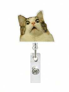 1pc Expandable Acrylic Cat Expression ID Card Holder Keychain, Suitable For Doctors/Nurses, Students, Back To School - Multicolor - View 10
