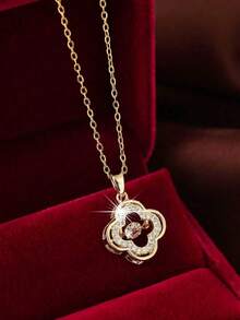 1件装幸运叶镂空立方氧化锆吊坠项链（女士款） - 項鍊 - 查看 1