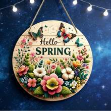 1 pieza Letrero de corona de primavera, Placa de madera redonda con el mensaje "Hola primavera", Letrero de corona de flores de primavera, Decoración festiva, Decoración de habitación, Decoración del hogar, Decoración de festival, Decoración de puerta principal, Decoración de pared, Decoración de fondo - Multicolor - Ver 5