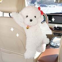 1pc Cartoon Car Plush Tissue Box, Car Seat Hanging Paper Box, Cute Teddy Dog, In Car Tissue Bag - Bell Puppy - View 6