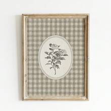 1pc Frameless Neutral Brown Gingham Floral Wall Art Print, Vintage Botanical Checkered Plaid Pattern, Minimalist Cottagecore Aesthetic Poster For Living Room, Bedroom, Dorm, Room Decor, Wall Prints,Funky Posters,Vintage Decor,College Dorm Essentials - Neutral Brown Plaid Flowers - View 1