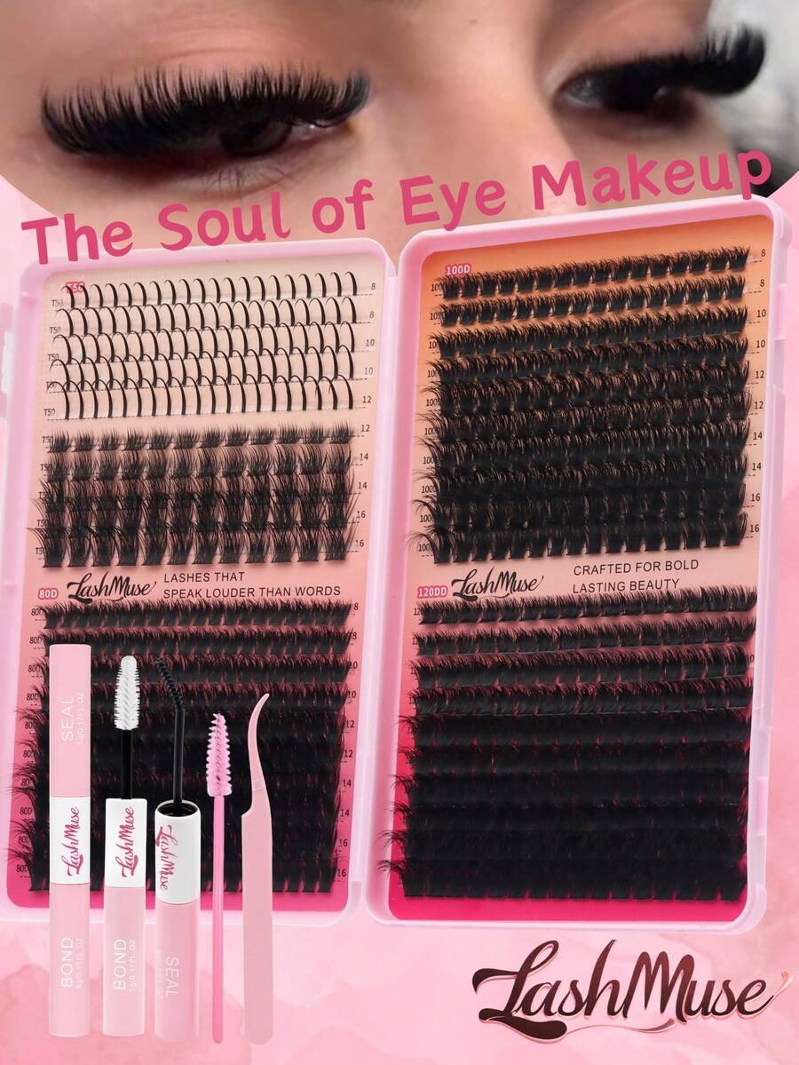 680PCS/1360PCS Extra Dense And Fluffy Wispy False Eyelashes, T50/80D/100D/120D Lash Cluters, Mixture Of Spikes, Faux Mink Lashes, 0.07mm D-DD Curl, 0.31-0.63inch Mixed Length, Thick Lash Clusters, Natural & Soft, Suitable For Any Style, Reusable Makeup Accessories Lash Clusters, Eyelash Clusters, Individual Eyelashes, Fake Lashes, With Lash Glue, Tweezers & Brush, Perfect For Valentine's Day, Mardi Gras, Festive Glam Beauty