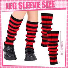 Y2k Crochet Beanie Hats Knitted Striped Arm And Leg Warmers Cat Beanie Accessories For Women - 紅黑 - 查看 5