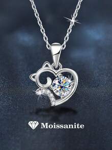 1件925银0.5克拉5.0毫米莫桑石猫咪吊坠项链，可爱甜美，适合日常佩戴、派对、节日、情人节、母亲节、圣诞节、感恩节等场合，是女士珠宝礼物的理想之选。 - XL0174M - 查看 1