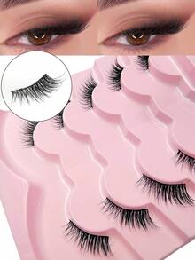 Asiteo 5 Pairs Half Lashes Natural Look Cat Eye False Eyelashes Manga Eyelashes Natural Lashes Short Soft 3d Faux Mink Eyelashes Wispy Fluffy Faux Mink Lashes Eyelash Extension Tool Strip Lashes,Wedding,Bridesmaid,Party,Eid,Gifts. - Half Eyelashes - View 1