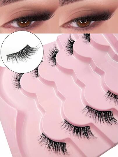  Asiteo 5 Pairs Half Lashes Natural Look Cat Eye False Eyelashes Manga Eyelashes Natural Lashes Short Soft 3d Faux Mink Eyelashes Wispy Fluffy Faux Mink Lashes Eyelash Extension Tool Strip Lashes,Wedding,Bridesmaid,Party,Eid,Gifts.